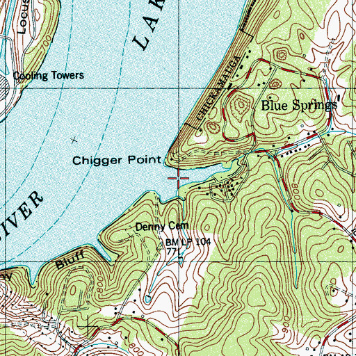 Topographic Map of Blue Springs Slough, TN