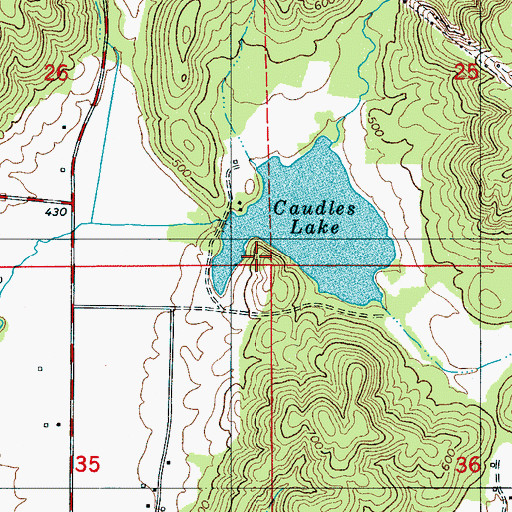 Topographic Map of Caudle Dam, AL