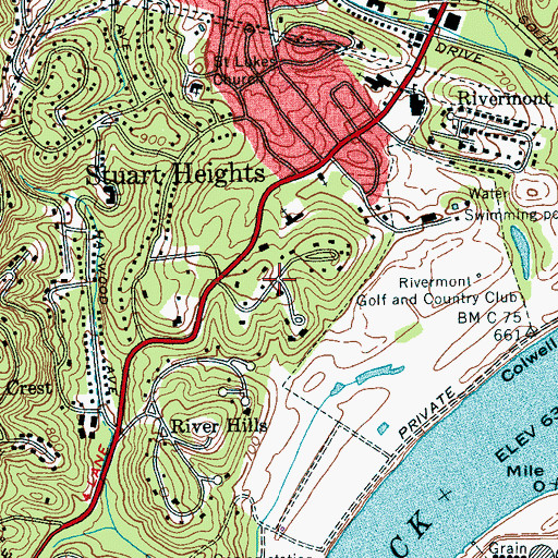 Topographic Map of Colonial Village, TN