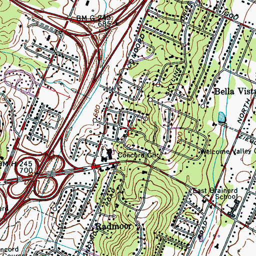 Topographic Map of Concord Heights, TN
