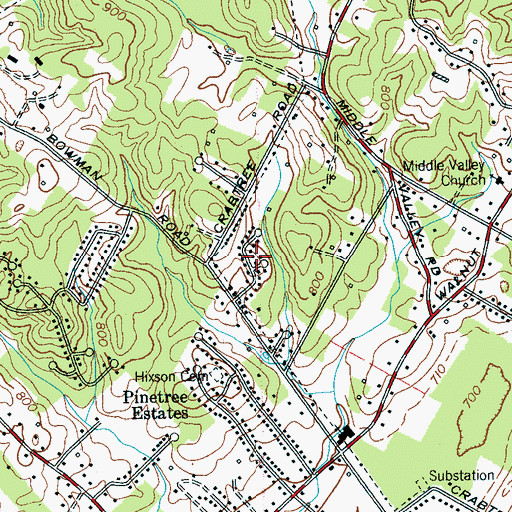 Topographic Map of Crabtree Hills, TN
