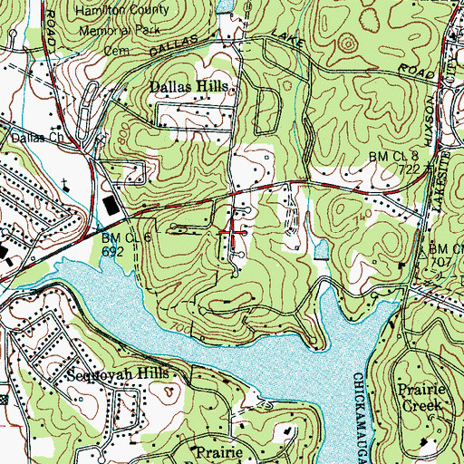 Topographic Map of Dallas Branch, TN