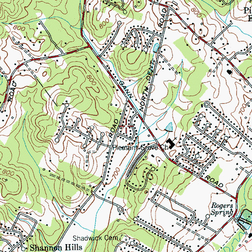 Topographic Map of Dent Acres, TN
