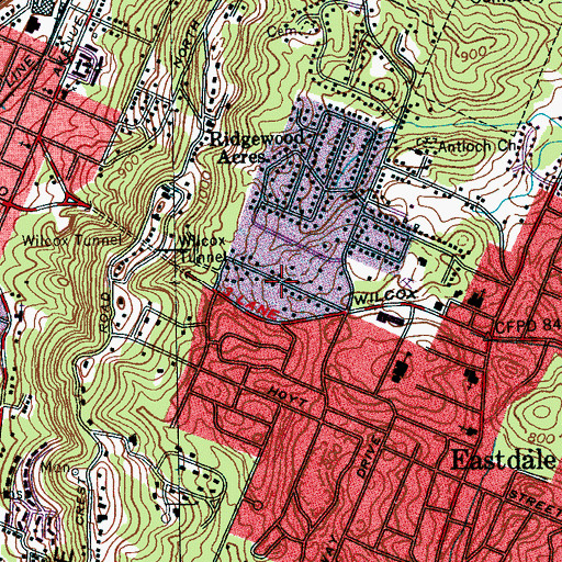 Topographic Map of Foxwood Heights, TN