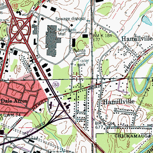 Topographic Map of Green Hills, TN