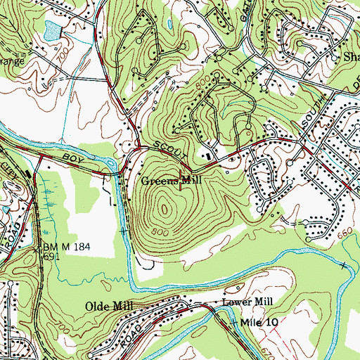 Topographic Map of Hampton Woods, TN