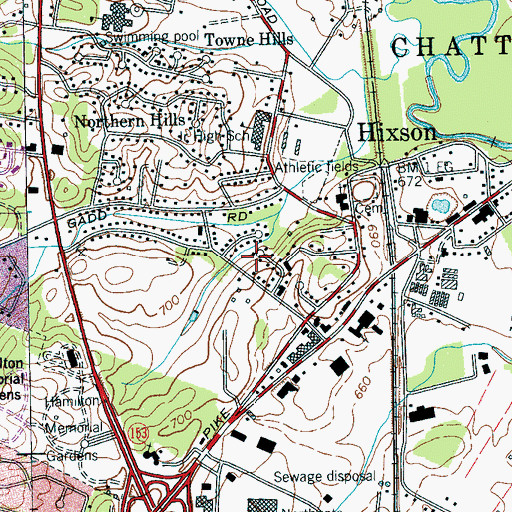 Topographic Map of Hickory Woods, TN