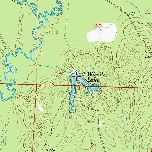 Topographic Map of Windles Lake Dam, AL