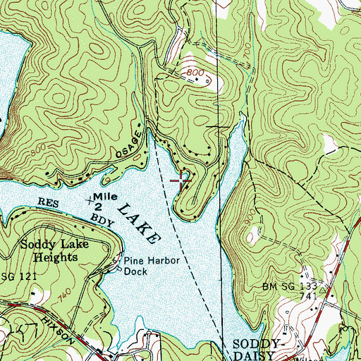 Topographic Map of Long Springs, TN