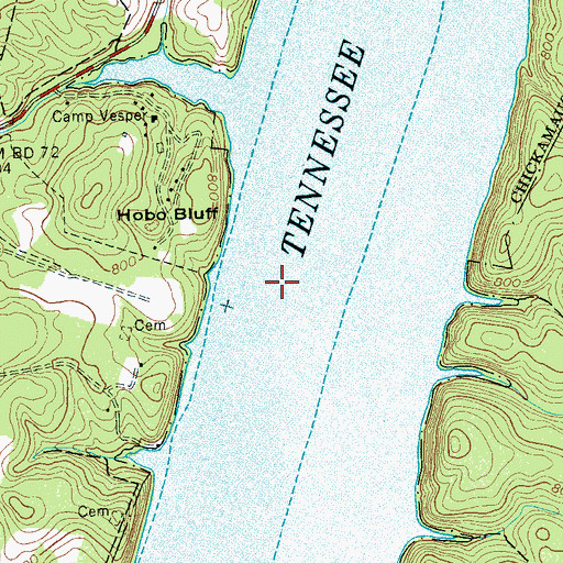 Topographic Map of McAllys Ferry (historical), TN
