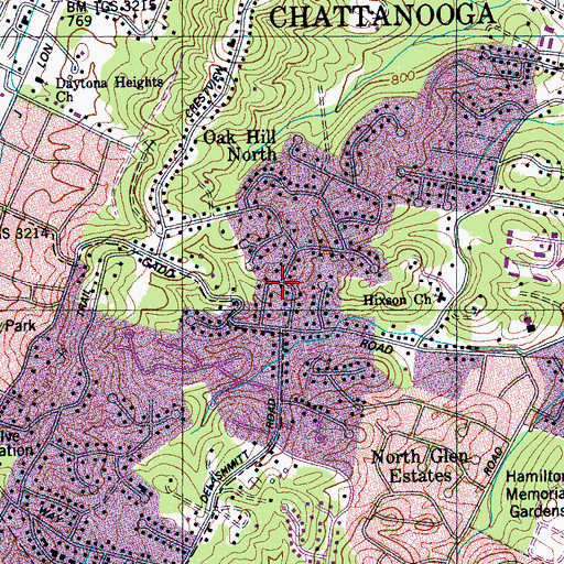 Topographic Map of Metro Park, TN