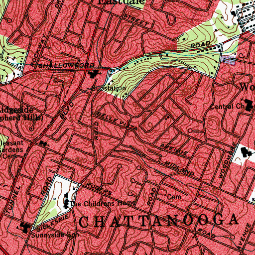 Topographic Map of North Brainerd, TN