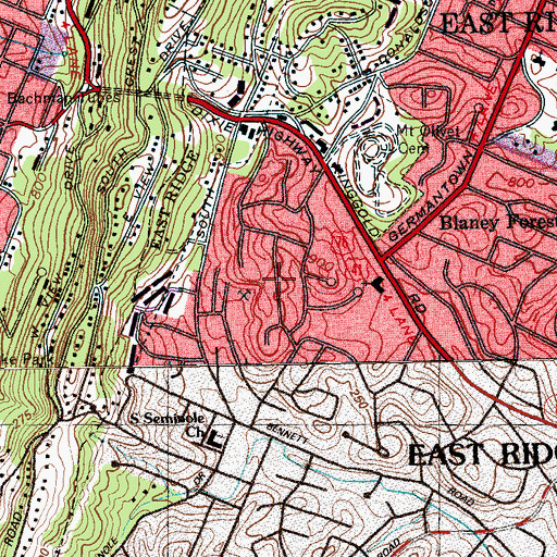 Topographic Map of Oakhurst, TN