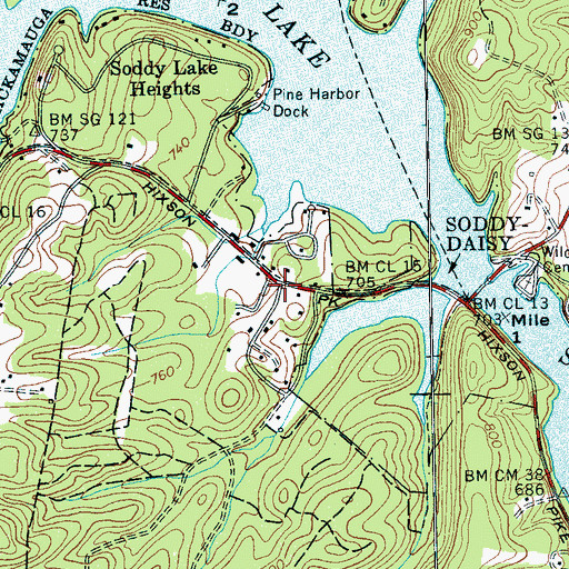 Topographic Map of Pine Harbor Heights, TN