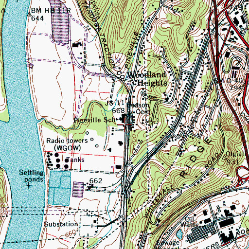 Topographic Map of Pineville, TN