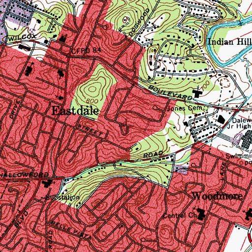 Topographic Map of Pineoak Heights, TN