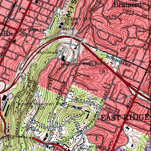 Topographic Map of Poindexter Heights, TN