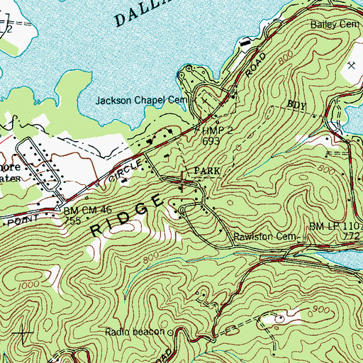 Topographic Map of Ridge Bay, TN