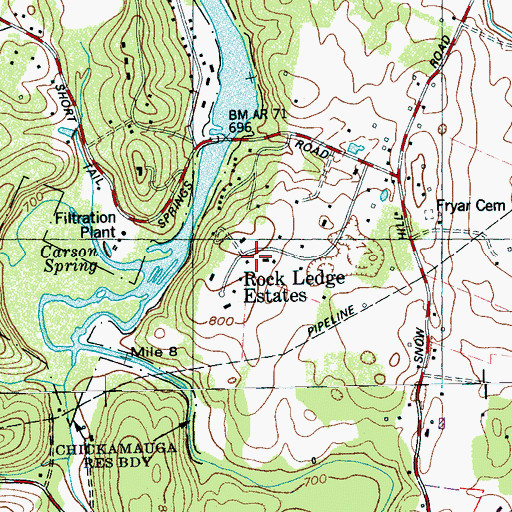 Topographic Map of Rock Ledge Estates, TN