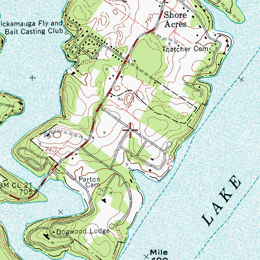 Topographic Map of Shady Acres, TN