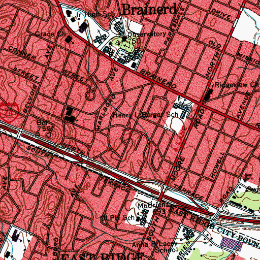 Topographic Map of South Brainerd, TN