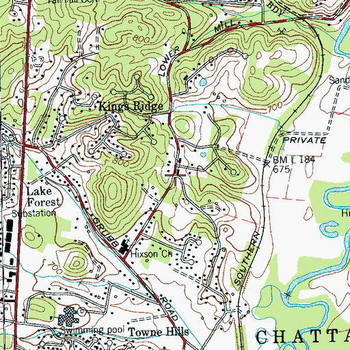 Topographic Map of Timberwick, TN