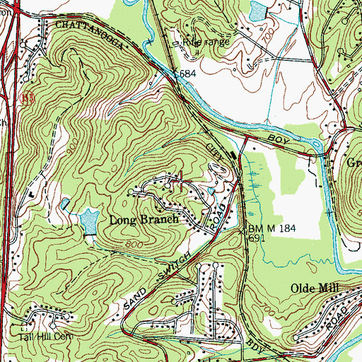 Topographic Map of Town Hills, TN