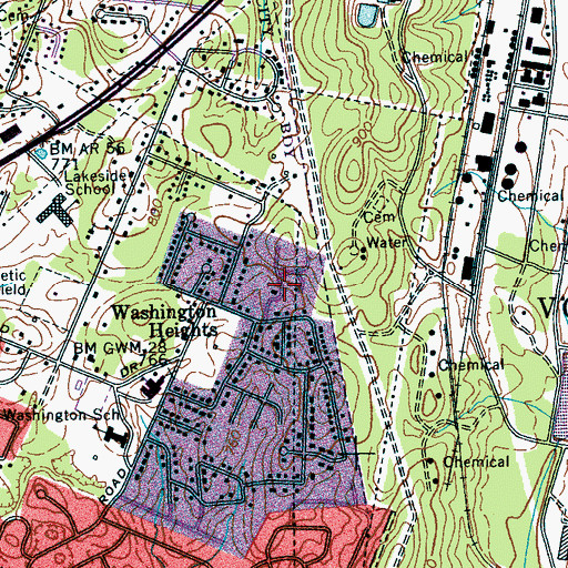 Topographic Map of Washington Place, TN