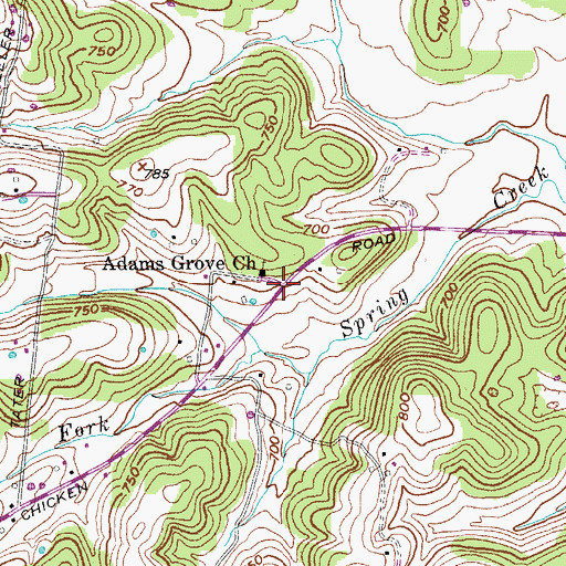 Topographic Map of Adams Grove, TN