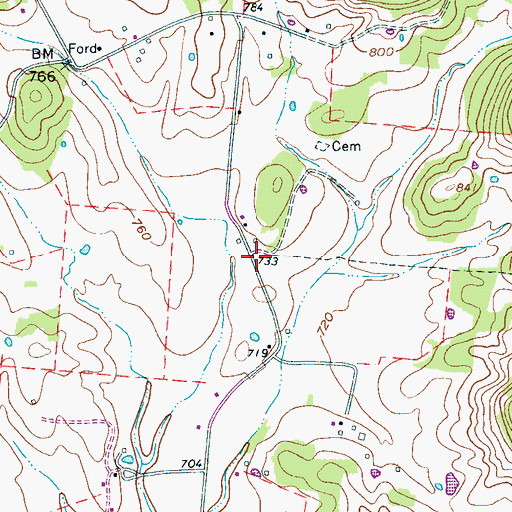 Topographic Map of Ewingsville (historical), TN