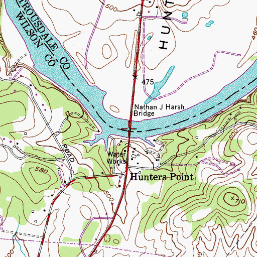 Topographic Map of Hunters Point Ferry (historical), TN