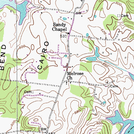 Topographic Map of Melrose (historical), TN