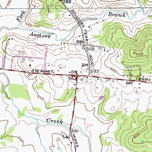 Topographic Map of Rural Hill, TN