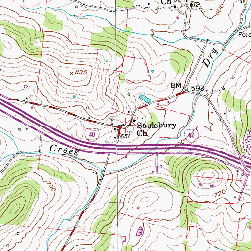 Topographic Map of Saulsbury, TN