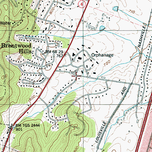 Topographic Map of Brentwood South, TN