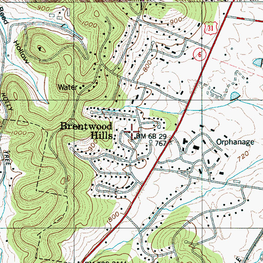 Topographic Map of Brentwood Hills, TN