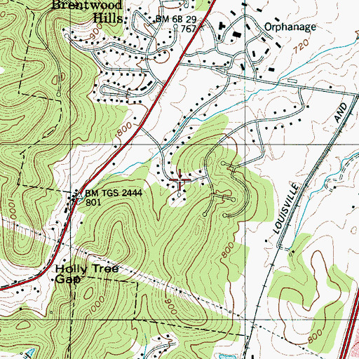 Topographic Map of Boxwood Hall, TN