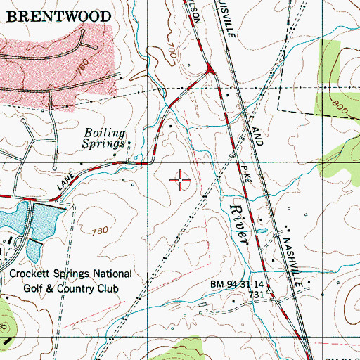 Topographic Map of Boiling Springs Mounds, TN