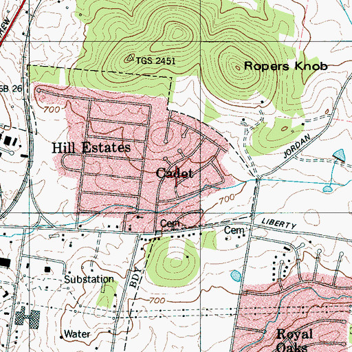 Topographic Map of Cadet, TN