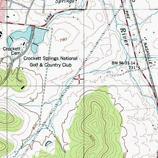 Topographic Map of Boiling Springs, TN