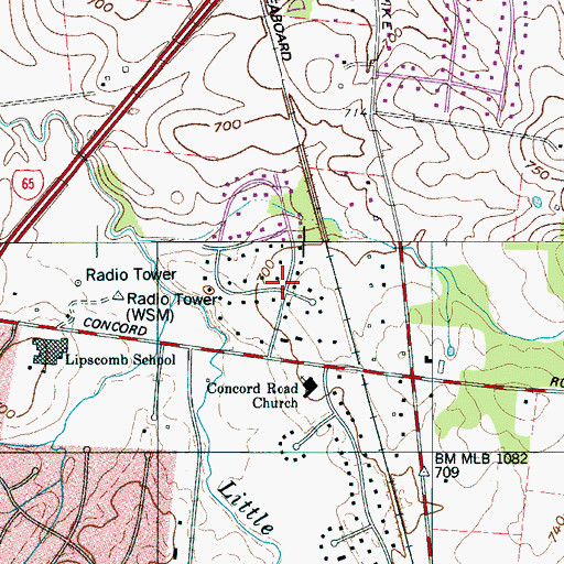 Topographic Map of Hallbrook, TN