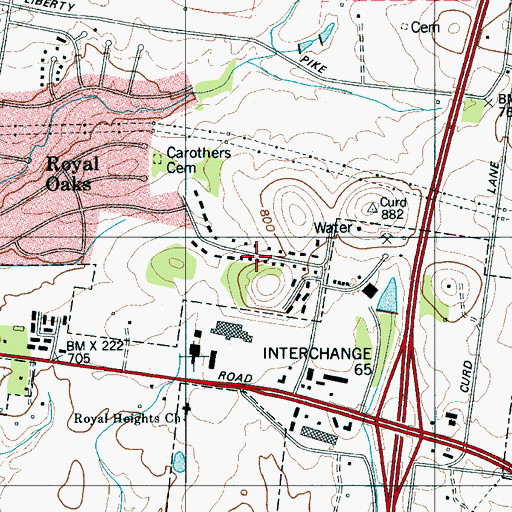 Topographic Map of Liberty Hills, TN