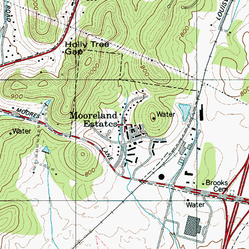 Topographic Map of Mooreland Estates, TN