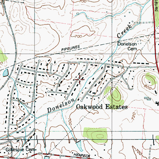 Topographic Map of Oakwood Estates, TN