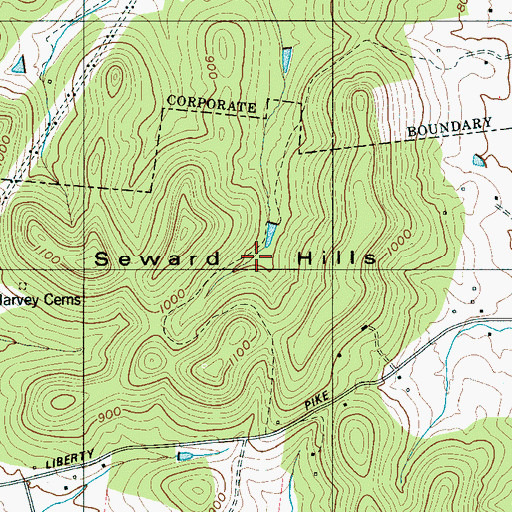 Topographic Map of Seward Hills, TN