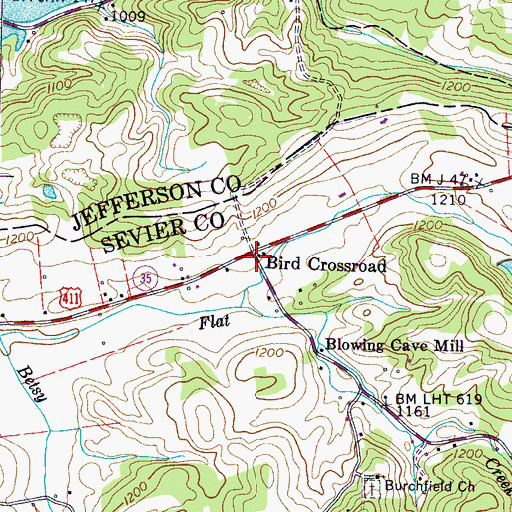 Topographic Map of Bird Crossroad, TN