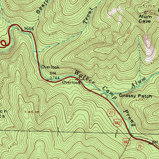 Topographic Map of Grass Patch Branch, TN