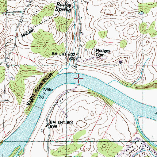 Topographic Map of Hodges Ferry (historical), TN