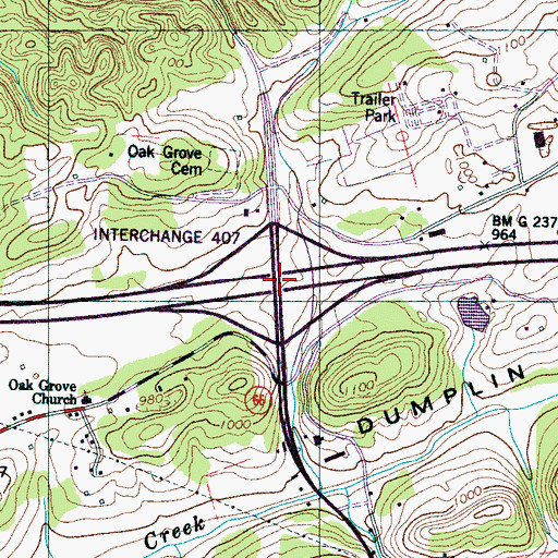 Topographic Map of Interchange 407, TN