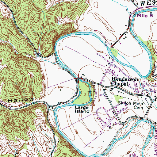 Topographic Map of Large Ford, TN